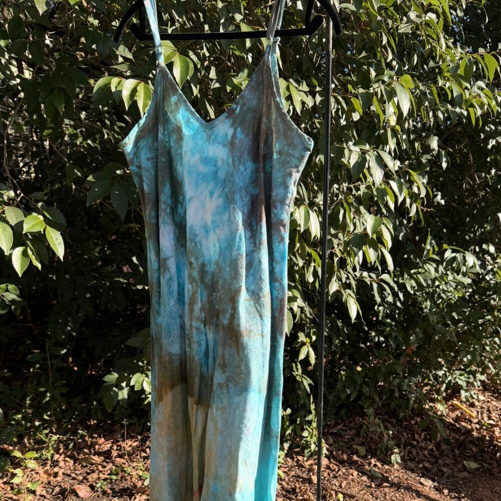 Blue Tie-Dye Maxi Dress Women's S/M Boho Earth Tones Summer
